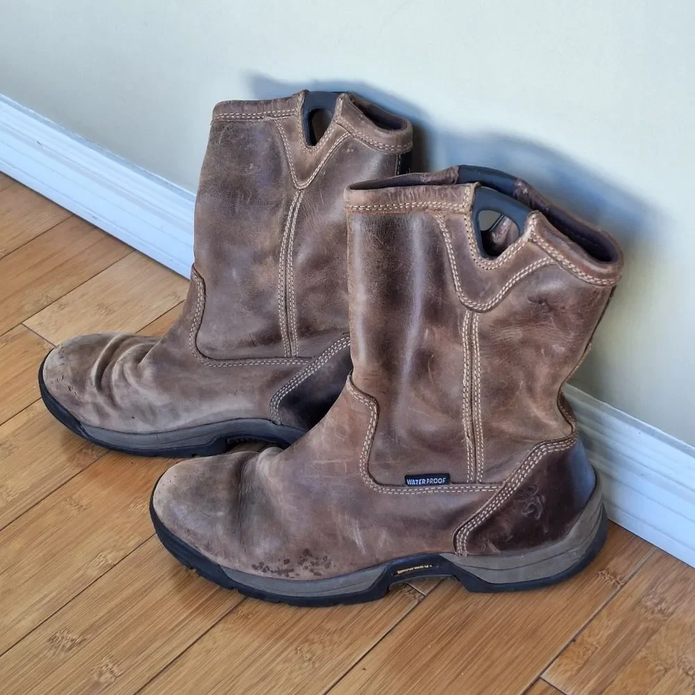 Browning Waterproof Leather Work Boot Men 9.5 WIDE #BR9105 Ranch Hunting Comfort